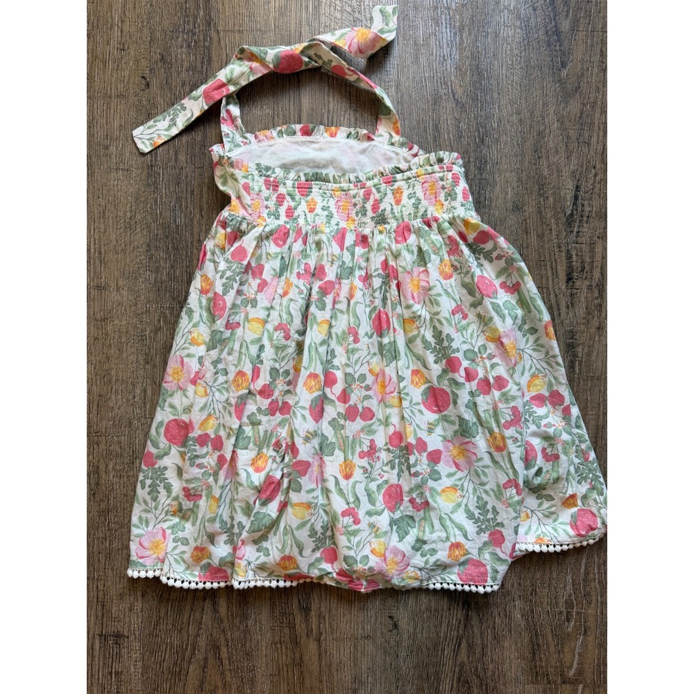 Sigrid Olsen Kids Floral Strawberry Halter Dress Size 7 Pink Green Pom Pom Trim - Picture 7 of 8